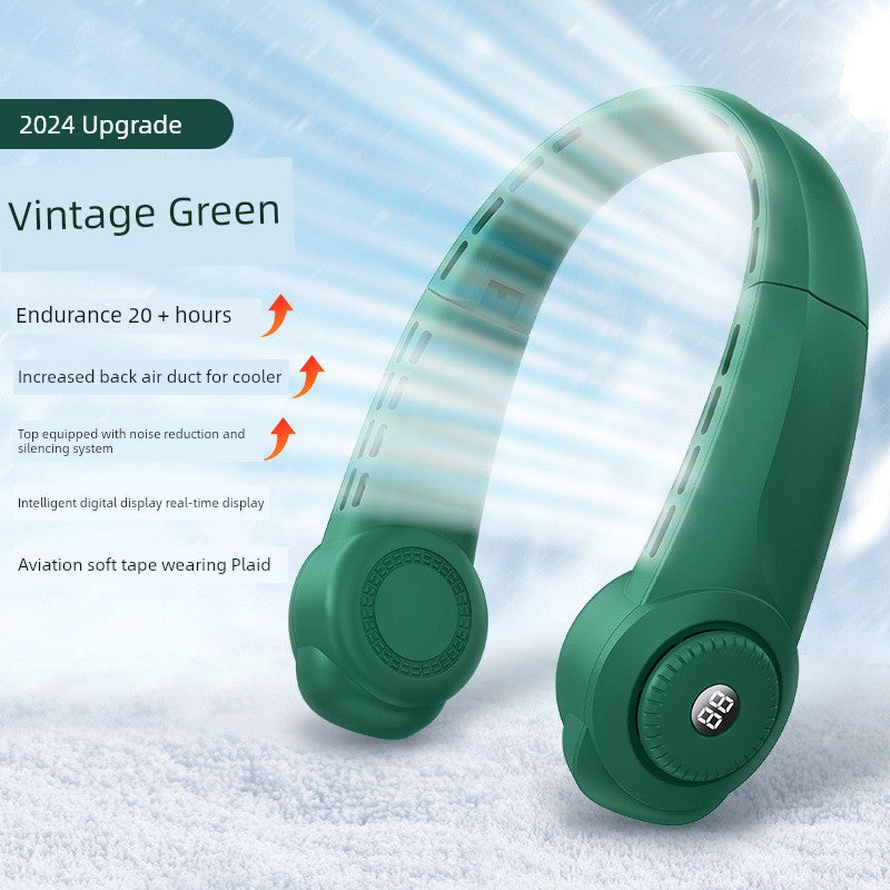 Halterneck Fan USB Bean Bag Outdoor Men's and Women's Halter Digital Display Foldable Mute Student Leaf-Free Halterneck Little Fan