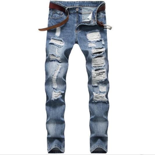 Men's Classic Blue With Holes Jeans
